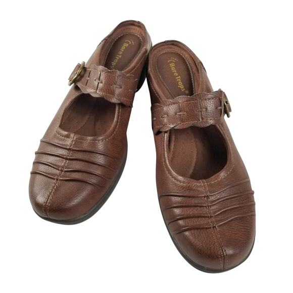 Bare Traps Brown Vegan Leather Mules Adjustable Buckle Shoes Size 9 1/2 M - Picture 2 of 7